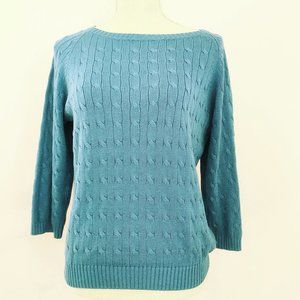 75% silk 25% cotton, Ann Taylor, blue cable knit sweater, Size L